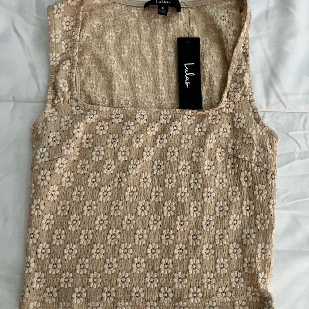 Lulu's Beige Floral Lace Tank Top